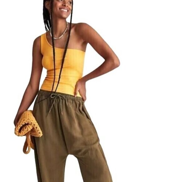 Anthropologie Shirt Women Extra Small Yellow Ribbed‎ Knit One Shoulder Tank Top - Picture 3 of 11